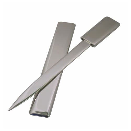 Chrome Rounded Rectangular Letter Opener with Sheath