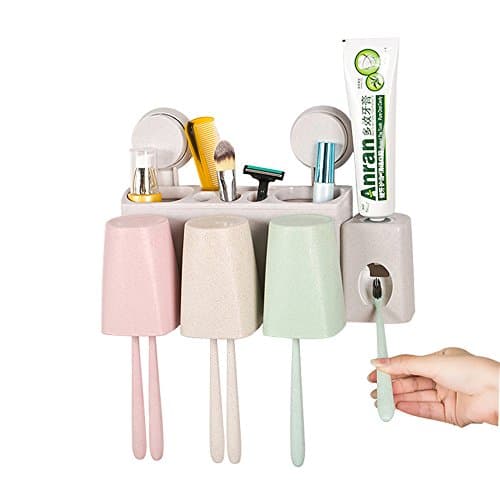 Toothbrush Holder Set,Bathroom Toothpaste Dispenser Holder Wall Mount with 3 Cup,Makeup Brush Holder