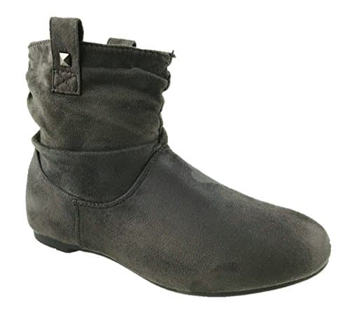 Ladies Flat Pull On Faux Suede Ankle Pixie Boots Fleece Lined Grey Size UK 3-8 (UK 7)