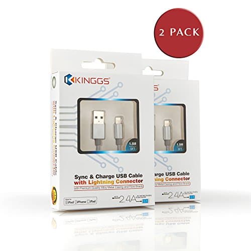 KINGGS iPhone Charger (2 PACK), 5ft 1.5m Extra Long Nylon Braided MFi Certified Lightning to USB Cable Sync & Fast Charging Cord for Apple iPhone X/8/8Plus/7/6S/SE, iPad Pro/Air2 (Grey+Grey)