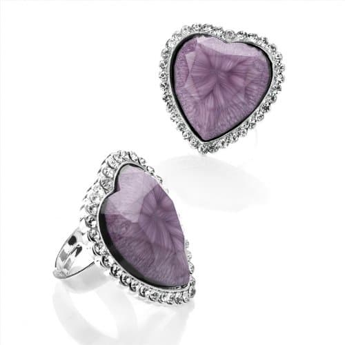 Divadoo Adjustable Purple Marbel Crystal Heart Ring