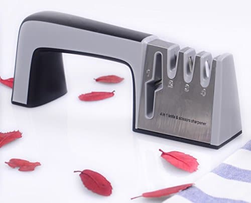 Knife Sharpeners and Scissors Sharpener ,4 Stage Sharpening Process with Non-slip Sponge Mats design, Sharpens Steel Knives in All Sizes (4 in 1 )