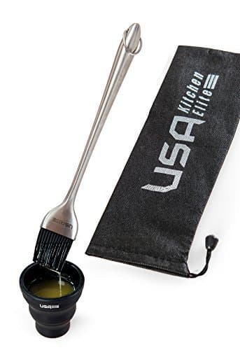 Grill Basting Brush | Folding Cup | Storage Bag By USA Kitchen Elite - 12 Inch Stainless Steel Handle With Silicone Bristles - Baste Food On The Grill With Ease - Ideal Pastry Brush &amp; Barbecue Brush by USA Kitchen Elite