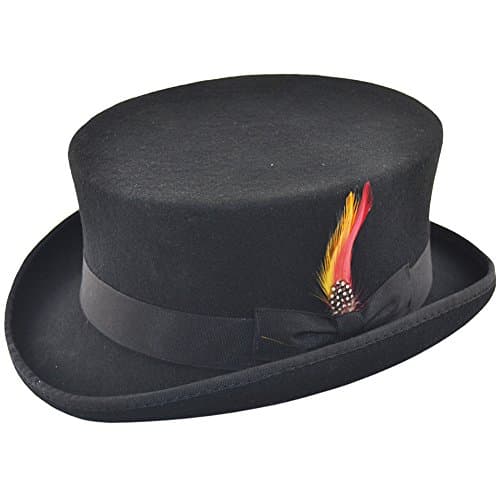 RockFire Hatters Wool Felt DeadMan Top Hat - Black for Riding Equestrian Ascot Event Dressage Topper with Removable Feather Color Black, Size Large