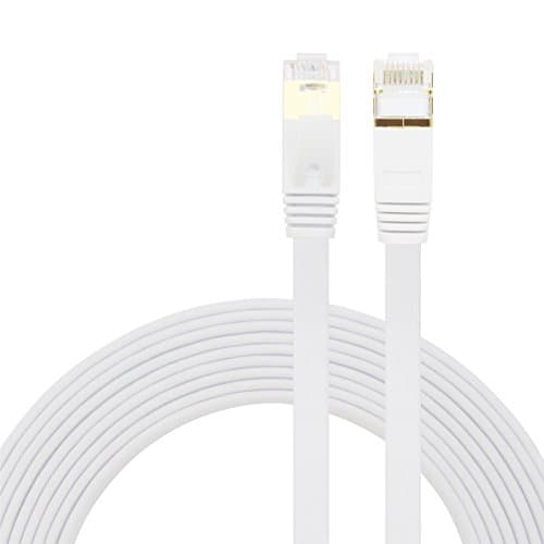 Cat7 Ethernet Cable ，Youii Ethernet Cable Cat7 RJ45 Network Patch Cable Flat 10 Gigabit 600Mhz Lan Wire Cable Cord Shielded for Modem, Router, PC, Mac, Laptop, PS2, PS3, PS4, XBox, and XBox 360 White (15m)