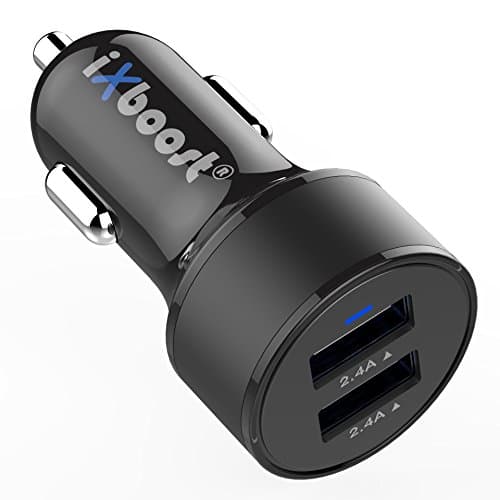 iXboost iX-2S 4.8A 24 Watts High Speed Dual USB Car Charger Car Adapter with Intelligent IC 2 Port charging device for all Smartphones e.g. Samsung / HTC / Huawei / LG / OnePlus / iPhone 7 etc. black …