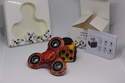 B-CREATIVE - 2017 NEW Design Fidget Cube + Hand Finger Spinner Toy COMBO 2017 ADHD Stress relief Anxiety ADD Concentration Tool, Desk Toy, Fun Dice *UK SPECIAL OFFER* (Fire/Flame Cube + Fire Flame Spinner)