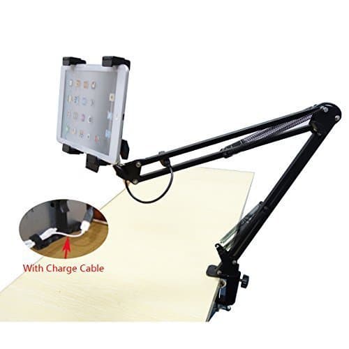 Adjustable Long Ipad Mount Holder With Charge Cables Stand Telescopic Rack for Tablet Including An extra 1.5 M USB Cable M-CA015