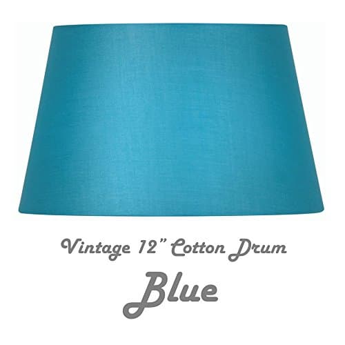 BLUE 12" COTTON DRUM HARD LINED SHADE Complete with Reversible Gimbal to Fit Table & Floor Lamps or Ceiling Rose. FREE Adaptor Included to Fit All Lamp Sizes BC SBC ES SES. Height 185mm x Diameter 300mm (7" x 12")