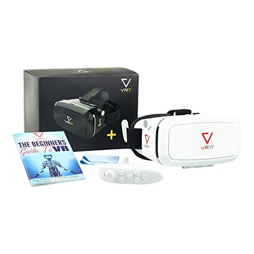 VR Headset Starter Kit, Includes Bluetooth Remote, Guide To Virtual Reality Book, The Ultimate VR Starter Set For Use With Mobile Phones, Fits All Phones 4-6 Inches Wide With Extra Comfort And Style