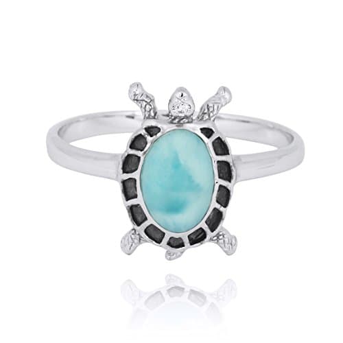 925 Sterling Silver Ring with Genuine Larimar AA Stone