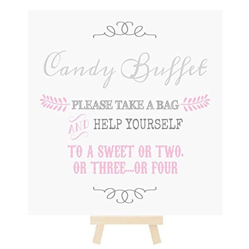Candy Buffet Table Sign With Mini Wooden Easel In A Range Of Pastel Colours (E3) (Pink and Grey)