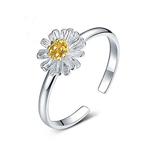 CS PRIORITY Jewelry Daisy Sunflower Opening Ring Silver Plated Ring for Women Ladies