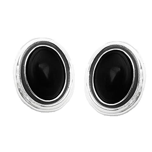 925 Sterling Silver Real Jet Large Oval Stud Earrings