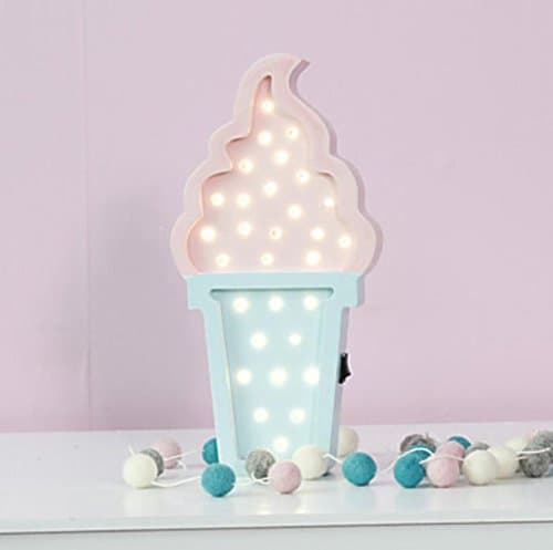 Nordic Style LED Night Light Table Lamp Wall Lamp Wall Decoration LED Ornament Children Room Decoration Delicious Ice Cream Cartoon Lamp , blue