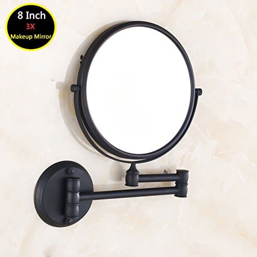 8 Inch Two-Sided Swivel Wall Mount Magnifying Makeup Mirror, 12 Inch Extension Mirror,Chrome Finished (3x Magnification Mirror) (Black)