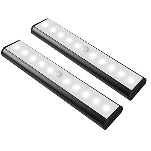Motion Sensor Wardrobe Light ,Cupboard LED Lamp , USB Rechargeable Cabinet Lights Lamps 10LED,Auto On/Off.Portable,Cordless,Stick-on Anywhere for Cabinet/Closet/Wardrobe/Stairs (black 2)
