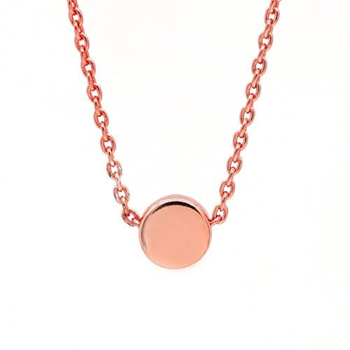 925 Sterling Silver Rhodium Rose Gold Plated Tiny Plain Circle Pendant Necklace Jewelry 2017 Christmas Gift (Rose Gold)