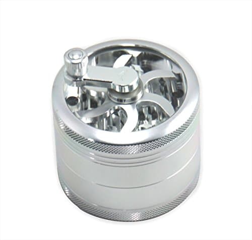 Herbs Mill Grinder Aluminium Diameter 60 mm with Handle, 4 Sections with Media Filter Sieve, XL – Starke Media® silver
