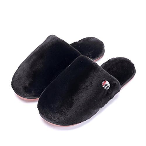 Women's Memory Foam Flip Flops - Shock Absorption Anti-Slip Keep Warm Cotton Indoor Plush Spa Slippers - Ultra Soft Closed - toed Bedroom Indoor Winter Slippers (7UK/25.1CM, Black)…