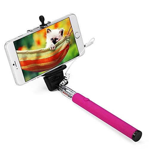 Apsmart no battery aux cable wired Selfie stick for smart phone (Rose Red)