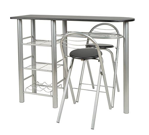 ts-ideen Set 3 Pieces Table &amp; 2 stools for the kitchen or Dining Room in Aluminium and Black MDF
