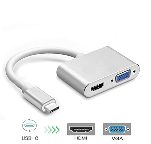 Type c-2 in 1 USB C to Hdmi VGA, UHD USB Type C to HDMI VGA Adapter (Thunderbolt 3 Compatible) for 2017/2016 MacBook Pro, IMac 2017, Chromebook Pixel, Galaxy S8/S8Plus and More, 4K