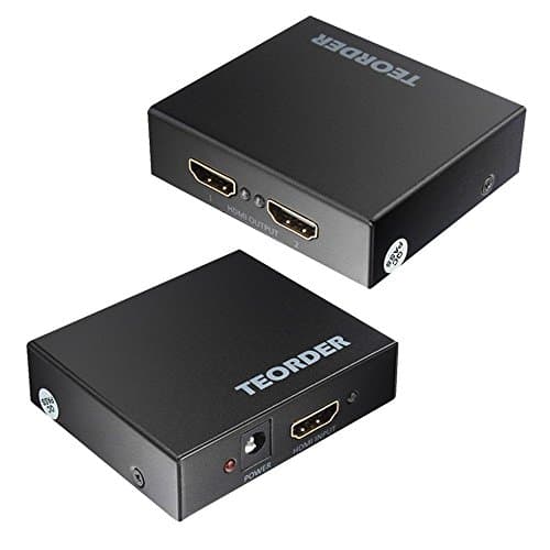 2 Ports HDMI Splitter,Teorder 1x2 HDMI Splitters Powered 1 in 2 out Amplifier with Audio Video Distributor 1920x1080p Full HD Support 3D Playback Mode V1.3 for HDTV/PC/DVD/PS3/PS4 (HDCP Compliant) - Black