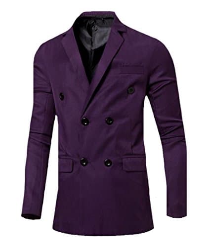 Aprilley Men Fall Blazer Double Breasted Notch Lapel Patch Dress Suit -  Purple - 
