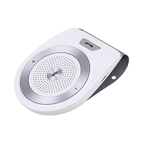 Bluetooth Car Kit HandsFree, KLJ Wireless Motion AUTO POWER ON Speakerphone Upgraded Speaker Audio Receiver Sun Visor Music Player Adapter Built-In Mic with Car Charger for iPhone8 iPad,Samsung,Android Phones&amp;Tablets-White