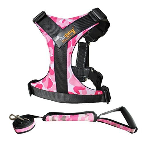 Adjustable Dog Vest Harness with Leash - Secure Reflective Nylon Lightweight Dog Walking Harness Vest - Durable and Breathable Dog Pulling Harness (L, Camouflage -pink)