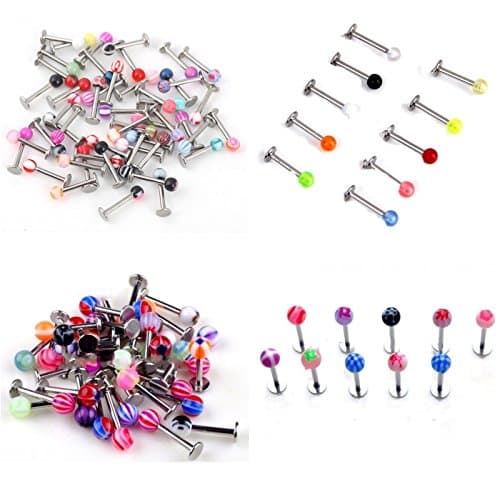 10 /20/30/60 Labret Bars Lip StudsTragus Ear Rings Top Ball Monroe Surgical Steel Acrylic (20 Labrets)