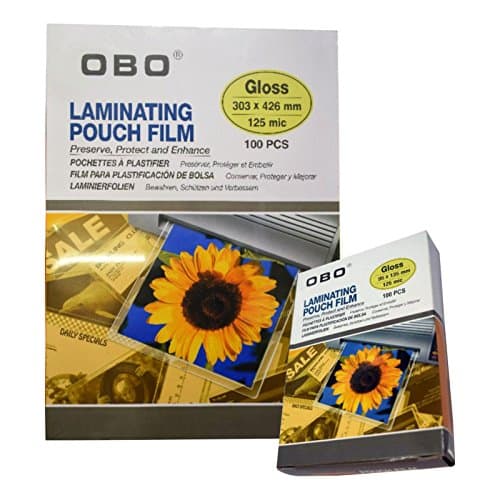 OBO Lamination Pouches/Sleeves Laminating Pockets Sheets A3 A4 A5 A6 A7 (A4 216mmX303mm pack of 200, 250MIC= (2X125mic))