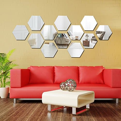 XMJR Wall decoration 3D hex box stereo wall mirror surface restaurant decorated in adhering the personality mirror posted creative living room wall surface, color mixer message color note 12, in Block