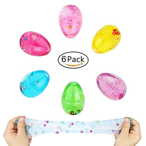 KaliningEU Fluffy Slime,Crystal Non-Sticky Easter Egg Slime Clay with Beads, Soft Scented Stress Relief DIY Putty(6 pack)