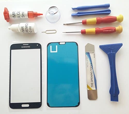 Samsung S5 Black Genuine Front Glass Screen Replacement Complete Professional Repair Kit 16 Pieces including Front Glass /Screwdrivers/LOCA Glue/LOCA Remover/LOCA Scraper