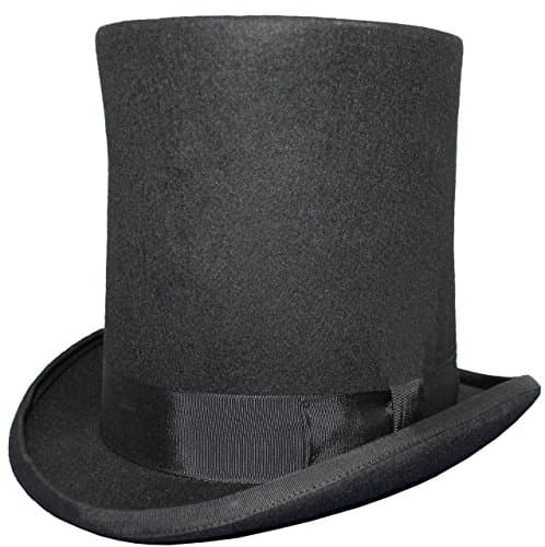 AB Hats 8" High Hand Made 100% Wool Satin Lined Lincoln Stovepipe Top Hat Small to XXL