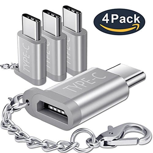 USB C Adapter, Type C Adapter, 4 Pack USB C Connector with Key Chain, Type C Adapter for Samsung Galaxy S8 New Macbook Pixel XL Nexus 5X 6P LG G5 G6 V20 Nintendo Switch and More (Silver)