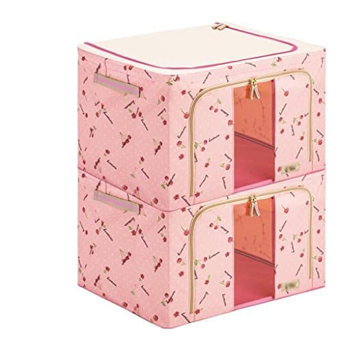 Rollsnownow Pink Cherry Pattern 2 Pcs Oxford Cloth Storage Box Storage Of Quilts Toy Box Set The Finishing Box Reinforced Steel Frame Support (50 * 40 * 33cm)