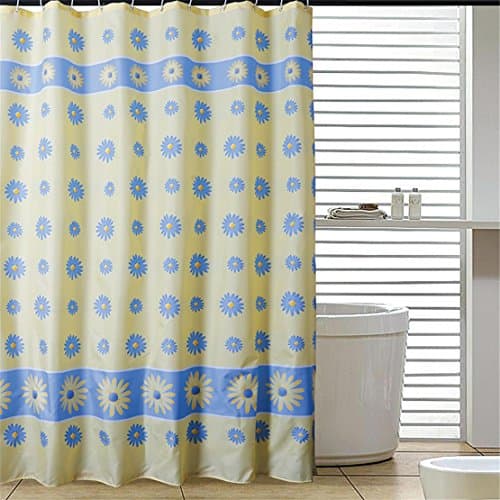 100% Polyester Shower Curtain Beige Background Blue Sun Flower Pattern No Transparent Textile Washable Waterproof Bathroom Washroom With Enough Rings Hooks , 150*200cm