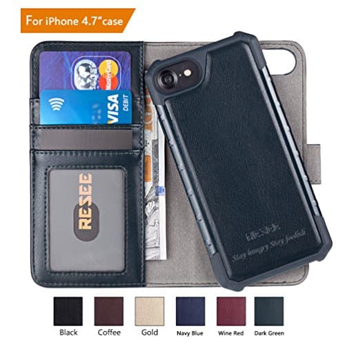 RESEE iPhone 7/8 Wallet Case, iPhone 6s/6 Case, [Detachable 2 in 1 Cover] PU leather Magnetic Case Flip Cover With Card Holder RFID Blocking Shock Absorption For Apple iPhone 4.7 Inch - Dark Green