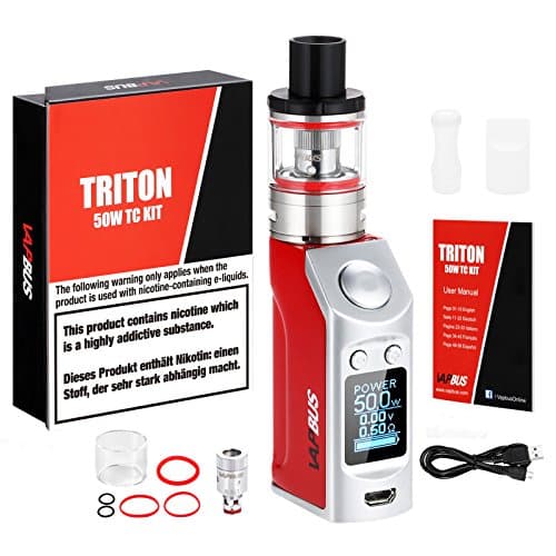E Cigarette 50W Vape Starter Kit, VAPBUS Vape Box Mod, Ecig Top fill 0.5ohm Sub Ohm Atomizer Tank 2ml, E cig TC (Temperature Control)/ VW functions Big OLED Screen Vape Pen No E Liquid, No Nicotine (White)