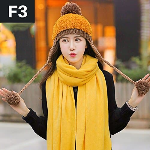 Brisk-- Winter Ms Set Hat Solid Color Long Section Keep Warm Wild Scarf ( Color : F3 )