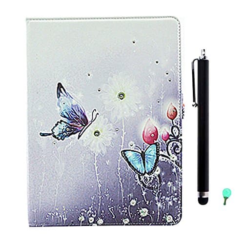 Folio Case for Samsung Galaxy Tab S 10.5 Inch (SM-T800/SM-T805) - Aohro [Colorful Pattern Design] Bling Diamond PU Leather Flip Protective Cover with Stand + Dust Plug + Stylus, Purple Butterfly
