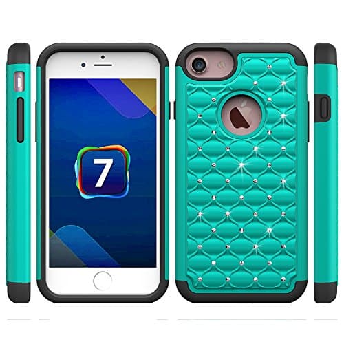 iPhone 7 Plus Case,LKXING[Diamond Design]Hybrid Case 2 in 1 Hard PC+ Soft TPU Impact Protection Shockproof Full-Body Protective Case for Apple iPhone 7 Plus(2016) (mint+black)