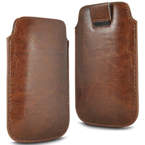 TWIN VALUE PACK - 2 x BROWN SUPERIOR PU SOFT LEATHER PULL FLIP TAB CASE COVER POUCH FOR BLACKBERRY PORSCHE P9981 BY N4U ACCESSORIES