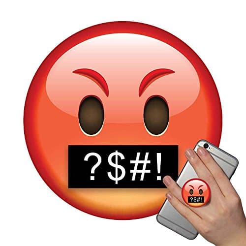 Emoji Pop Phone Socket Holder Grip Accessory Expanding Stand Mount Bracket for iPhone Mobile iPod iPad Samsung Galaxy Tablet Android Smartphone Prime for Girls for Boys White Black Rose Gold Marble Fun (Angry Face)