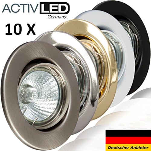 Recessed Spotlight, Ceiling Fitting, Flush, Ring Metal, LED, Halogen, GU10 MR16, Pack of 10 Modern Satin