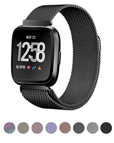 Mliya Strap for Fitbit Versa Straps Milanese Stainless Steel Loop Metal Replacement Accessories Bracelet Strap with Unique Magnet Lock Large Small Silver Black Gold Rose Gold