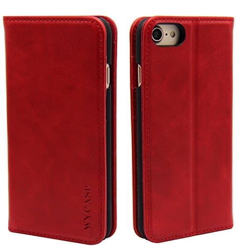 WYCASE® iPhone 8 Case,iPhone 7 Cas Leather Luxury Wallet Case, Flip Folio Book Cover with Kickstand,Card Slots,Magnetic Closure Red
